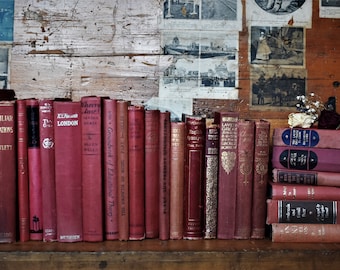 3 Books: Antique Book Stack in Red & Orange Tones. Set of 3 Vintage Hardback Books. Decorative Red Book Trio. Edwardian to Mid Century Sets.