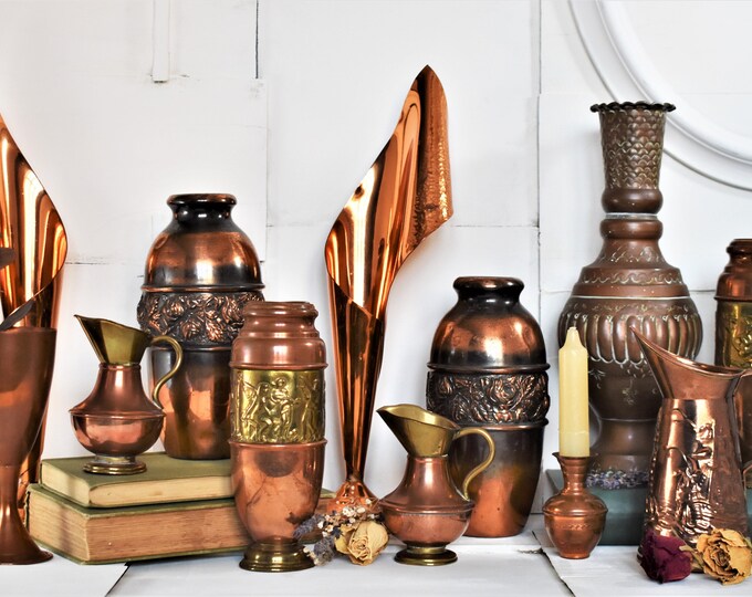 Vintage Copper Vase. Copper & Brass Dried Flower Vase. Antique Etsy