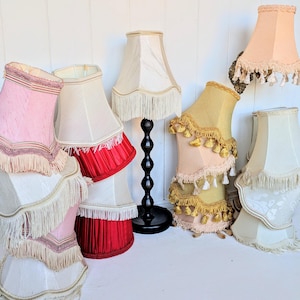 Vintage Fabric Lampshade. Small Boho Scalloped/Fringed/Tassel Ivory/Pink/Mustard/Red/Floral Petite Table Lamp/Wall Sconce/Chandelier Shade.