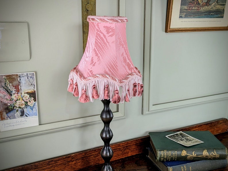 Small Vintage Fabric Lamp Shade with Tassels. Mid Century Pink, Blue, Ivory, Red Floral Retro Lampshade. Wall Sconce Scalloped/Fringed Shade 6. Mixed Pink 6.5"