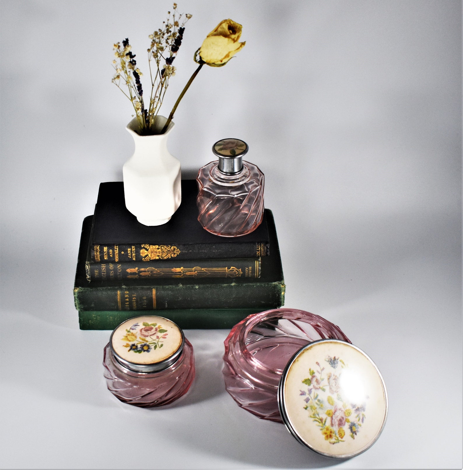 Vintage Pink Glass Dressing Table Sets. Mid Century Glass Etsy