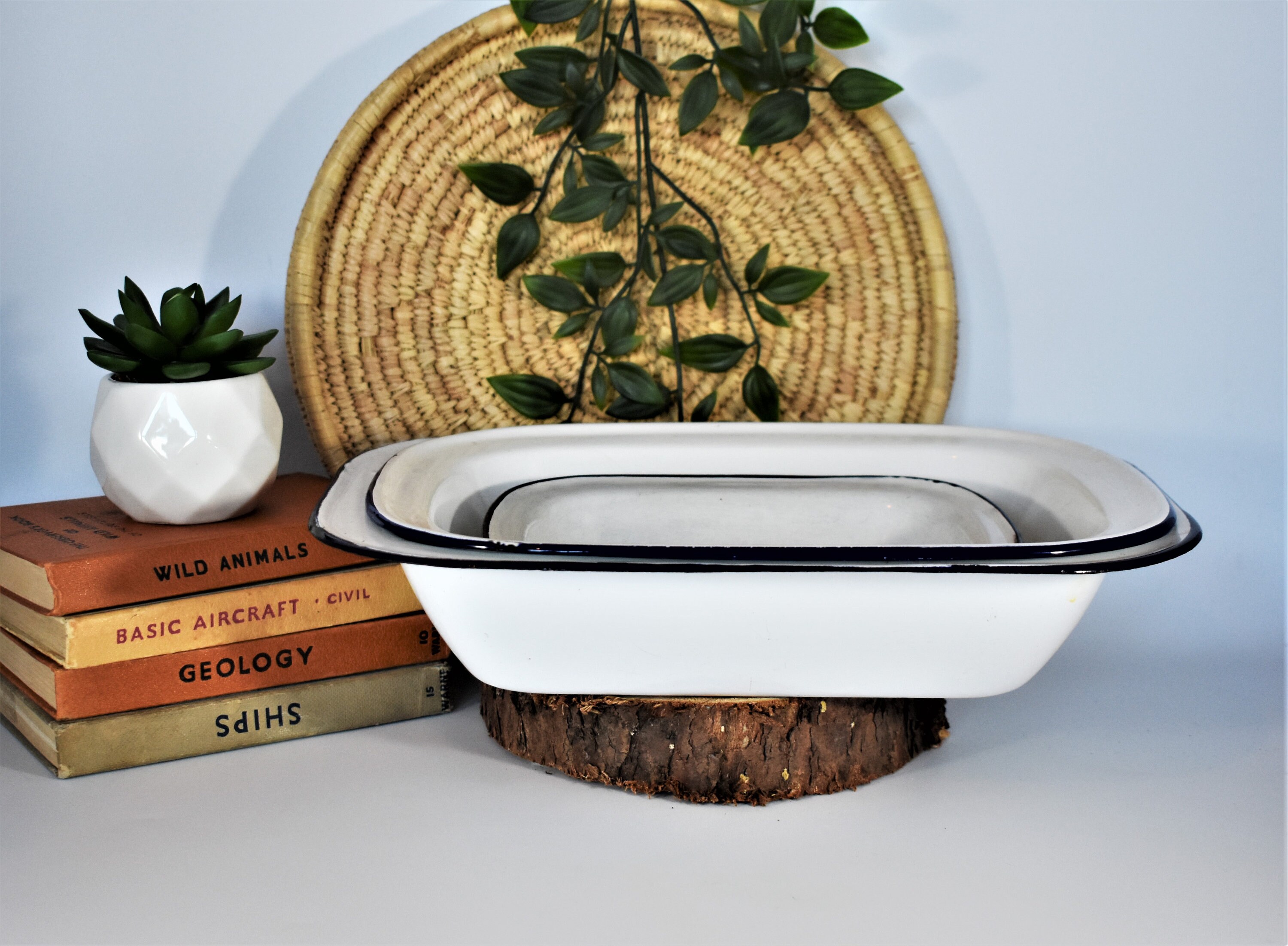 Vintage Blue and White Enamel Roasting Dish/ Serving Tray. Mid Etsy