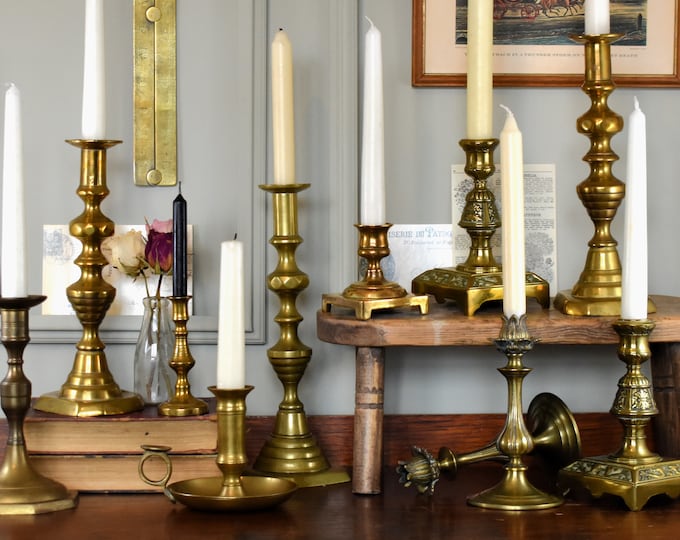 Antique Brass Candlesticks. Vintage Brass Candle Holder. Brass