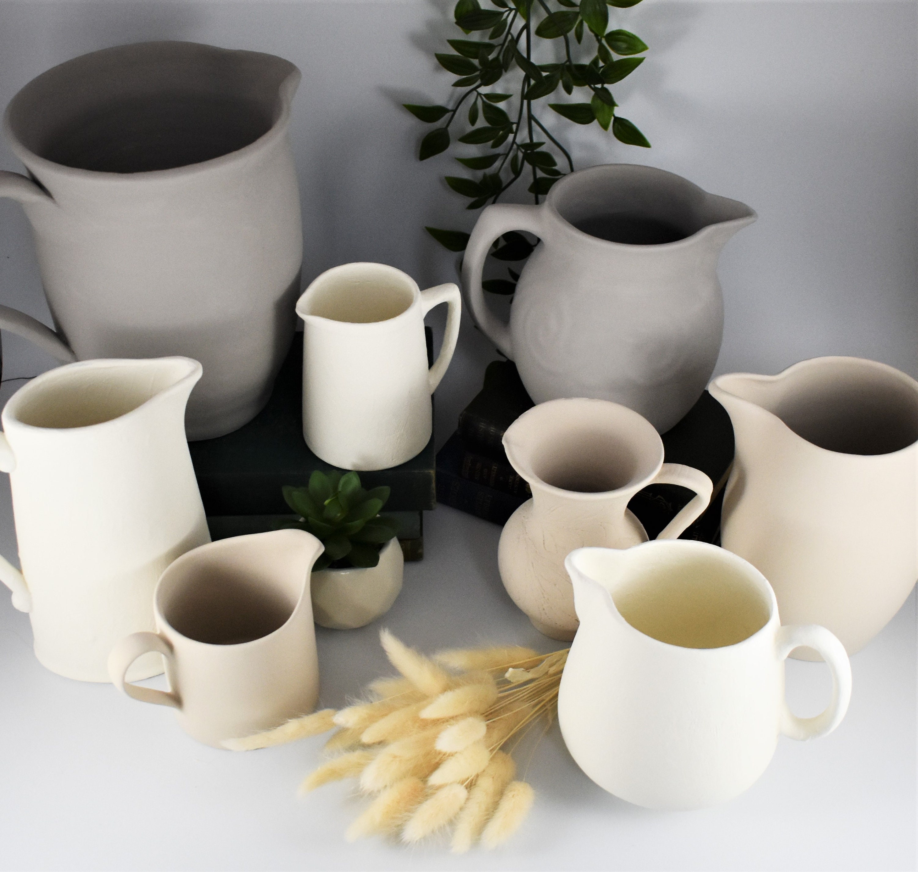 Pale Matt Vintage Jug Vases. Tall Rounded Small Bud Etsy