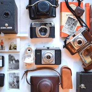 Vintage Camera. 1920s-1960s Retro Cameras & Cases. Box Cameras. Art Deco / MC Agfa, Halina, Cosina, Ensign, Dacora, Purma Photography Gift. image 1