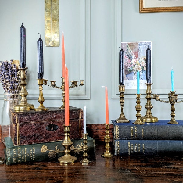 Miniature Antique Brass Candlesticks & Candelabra. Vintage Brass Candle Holder. Victorian to Mid Century. Small Ornate Brass Candlestick.