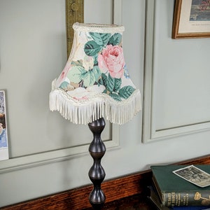 Small Vintage Fabric Lamp Shade with Tassels. Mid Century Pink, Blue, Ivory, Red Floral Retro Lampshade. Wall Sconce Scalloped/Fringed Shade 2. Floral 5.5"