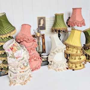 Vintage Fabric Lampshade. Small Boho Scalloped/Fringed/Tassel Ivory/Pink/Green/Yellow/Floral Petite Table Lamp/Wall Sconce/Chandelier Shade.