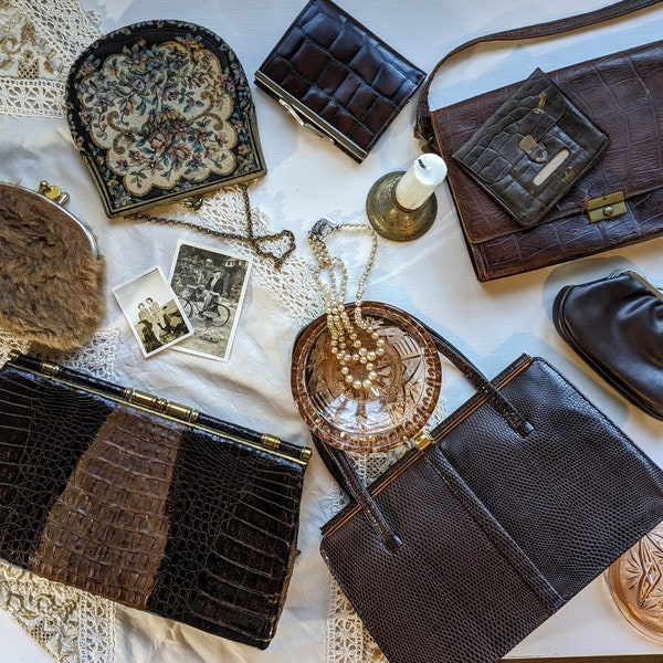 Vintage Handbag & Purse. Early to Mid Century Retro Leather, PU Leather and Fur Handbags and Purses. Small to Mid sized Art Deco, 1950s/60s.