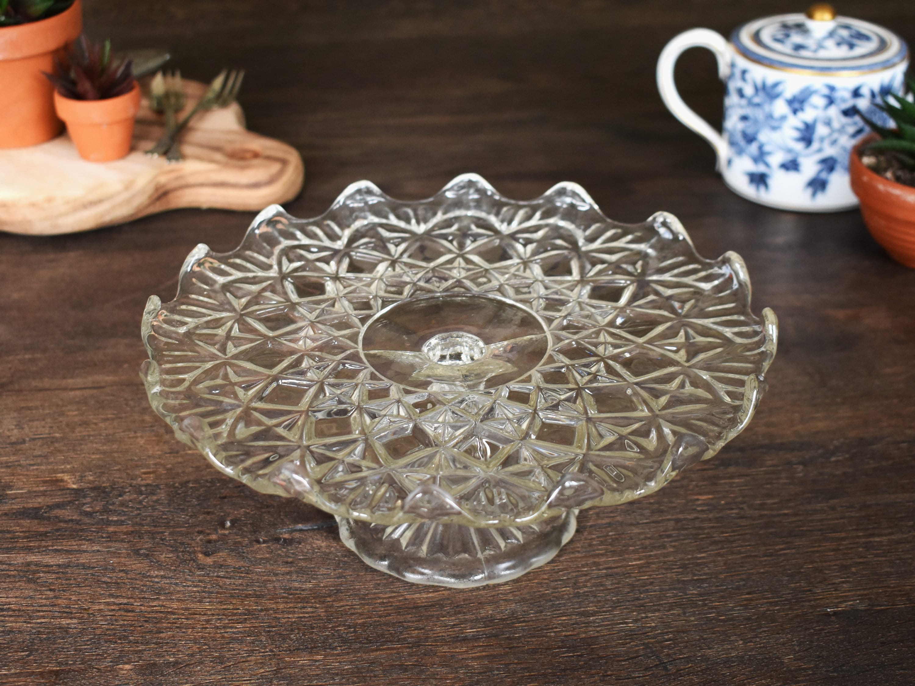 Alzata Torte Vintage 3 Piani In Ceramica - Supporto Decorato Con Rose Blu Per Dessert - Foto 3