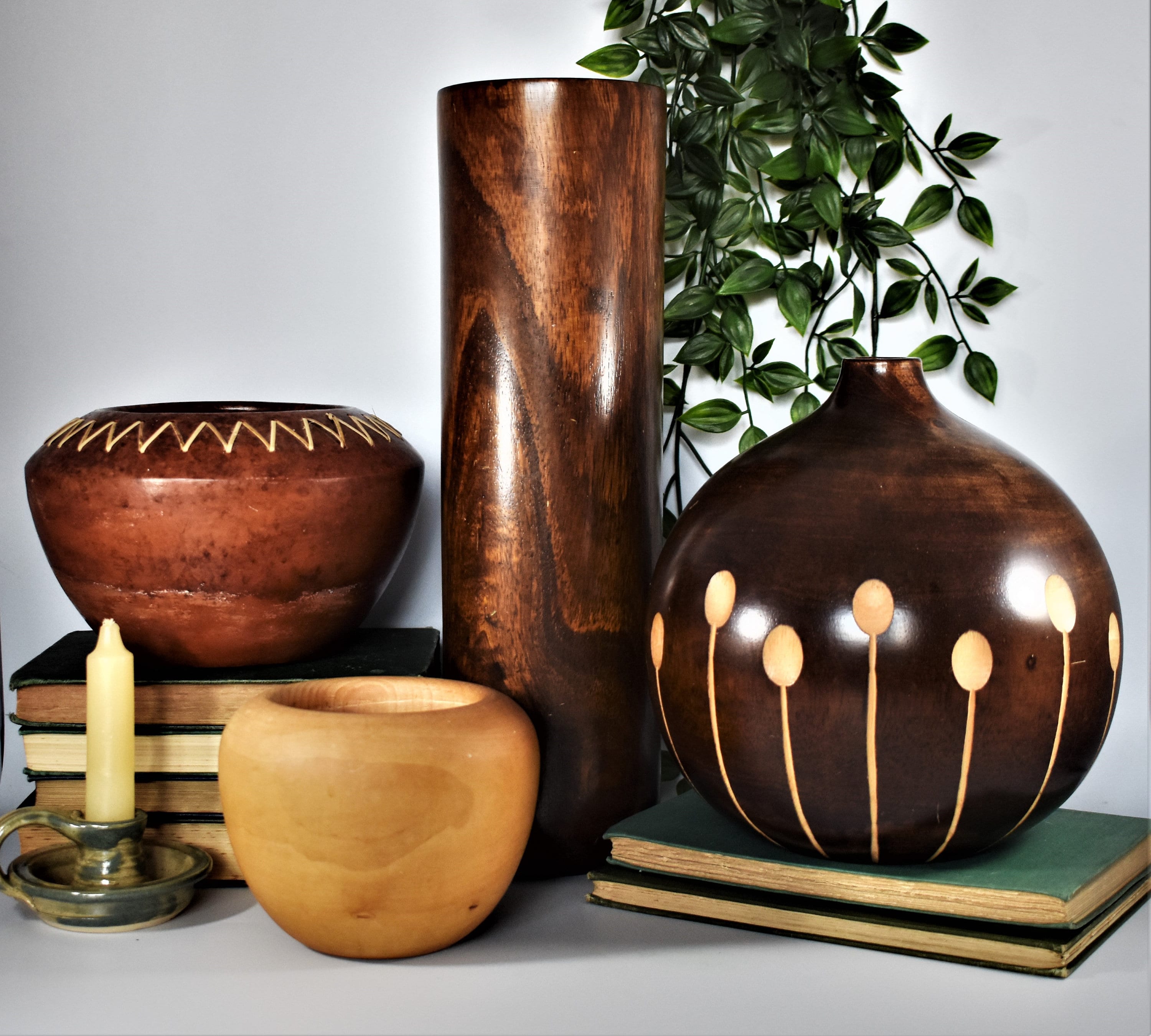 Retro Boho Wood and Ceramic Vases. Vintage Solid Wood Vases. Etsy
