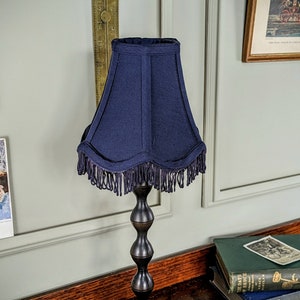 Small Vintage Fabric Lamp Shade with Tassels. Mid Century Pink, Blue, Ivory, Red Floral Retro Lampshade. Wall Sconce Scalloped/Fringed Shade 3. Navy Blue 6"