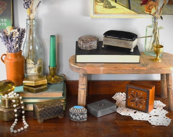 Vintage Trinket Boxes. Antique Brass, Silver & Wood Jewellery Boxes. Small Ornate Early to Mid Century Display Boxes. Dressing Table Box.