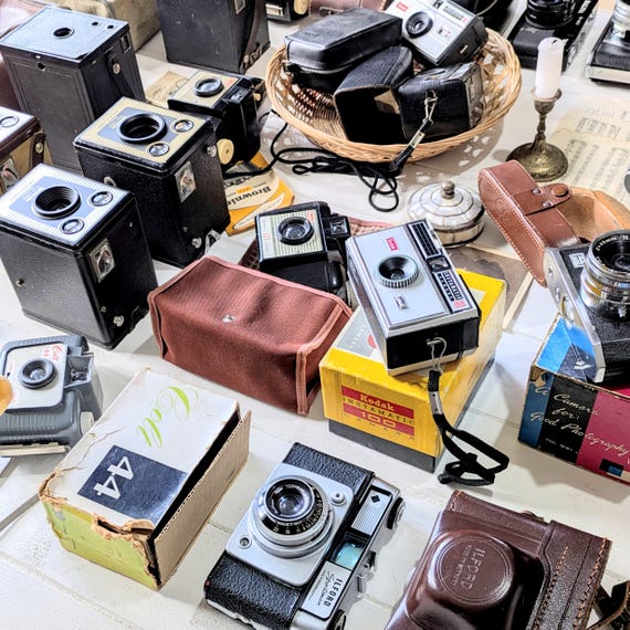 Vintage Camera. 1930s-1970s box/instant/SLR. Kodak Brownie, Instamatic, Halina, Agfa, Ilford. Photography Gift
