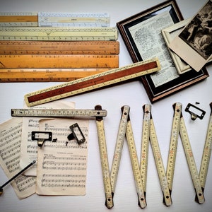Vintage Lineal. Set Antike Holzlineale/Vintage Werbelineale/Retro Plastiklineale/Sammlerlineale. Vintage Messinstrument