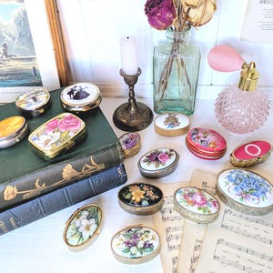 Vintage Pill Box/Snuff Box. Brass, Silver, Enamel, Painted Boxes. Floral, Ornate, Engraved Antique Pill Box. Round, Square, Oval Needle Boxe