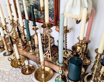 Antique Brass Candlestick. Vintage ornate candle holder. Chamberstick, candelabra, barley twist. Victorian.