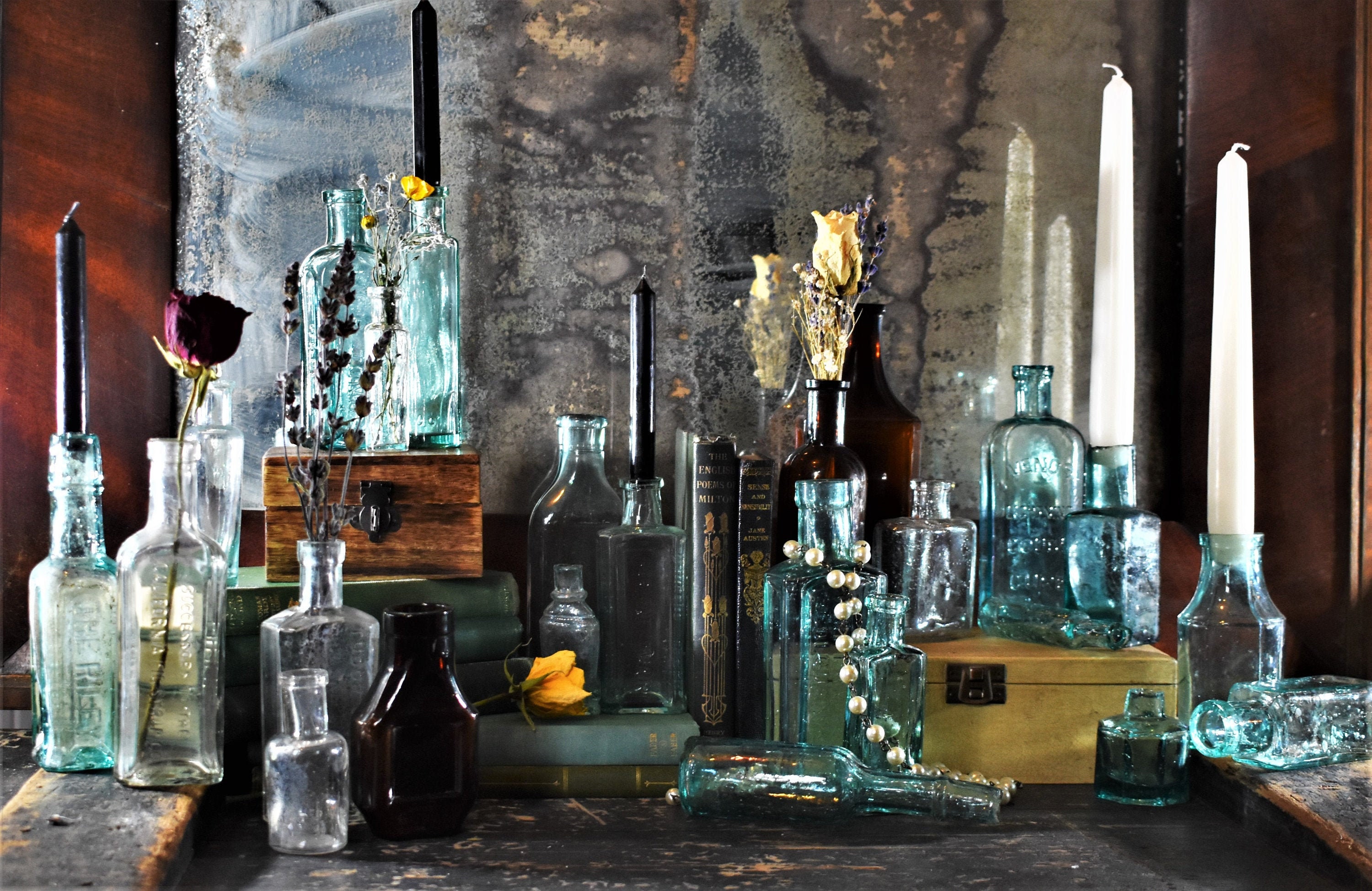 Set of 3 Antique Glass Bottles. Trio of Victorian Bottles. Vintage Br…