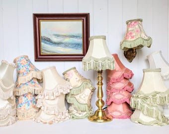 Vintage Fabric Lampshade. Small Boho Scalloped/Fringed/Tassel Ivory/Pink/Green/Floral Petite Table Lamp/Wall Sconce/Chandelier Shade