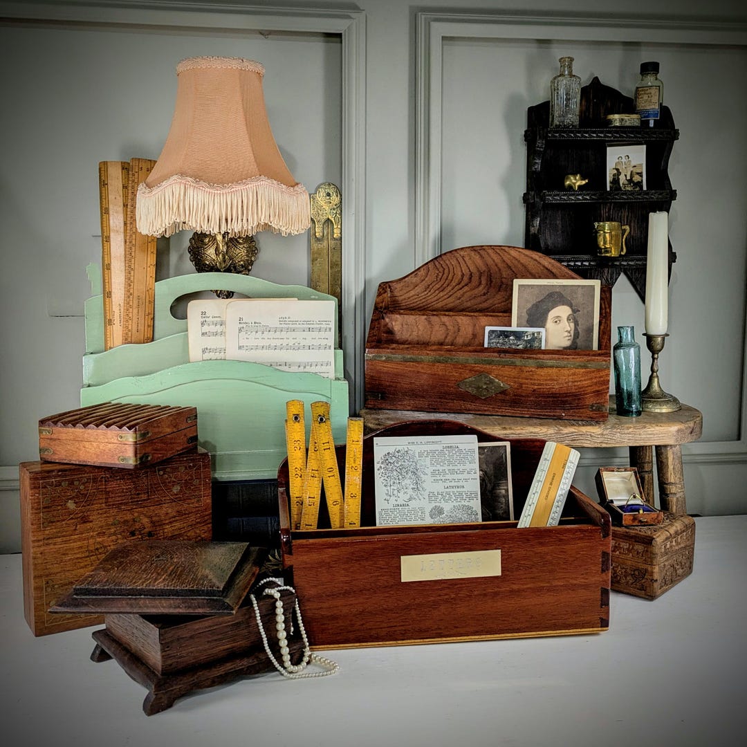 Vintage Letter Rack & Boxes. Antique Wooden/brass Letter Racks/boxes ...