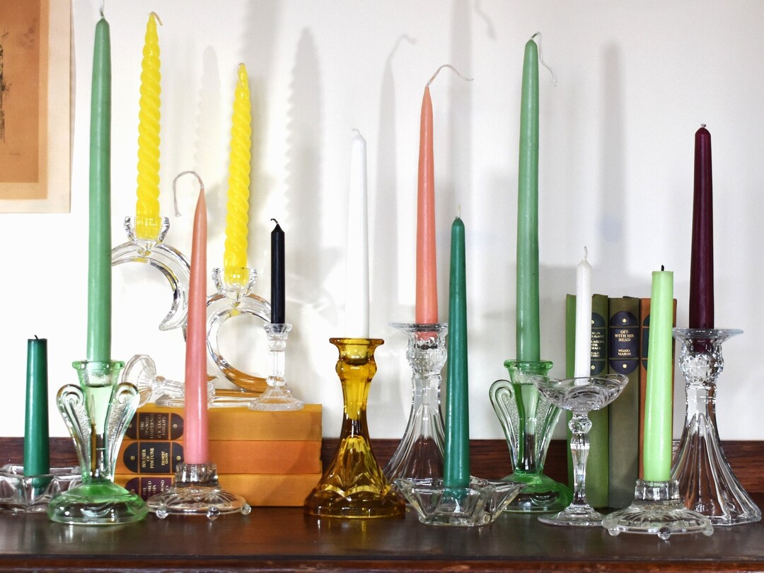 Vintage Glass Candlesticks. Retro Cut & Moulded Glass Candle Etsy