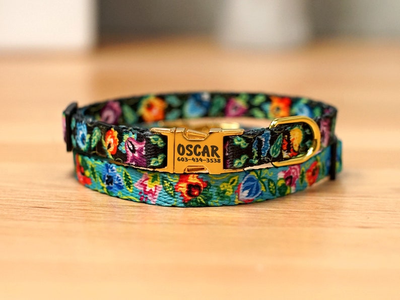 Personalized Floral Cat Collar Engraved Pet Collars for Cat Etsy
