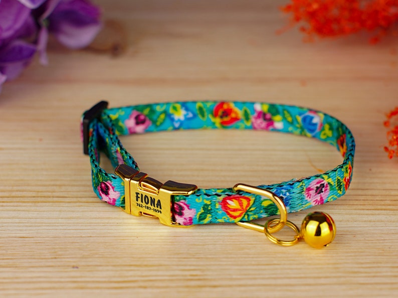 Personalized Floral Cat Collar Engraved Pet Collars for Cat Etsy