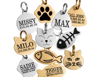 Custom Cat ID Tag - Personalized Pet Tag - Engraved Gifts For Animals - Small Tag For Puppy - Icon Emoji Token - Keychain Kitty Collar Tag