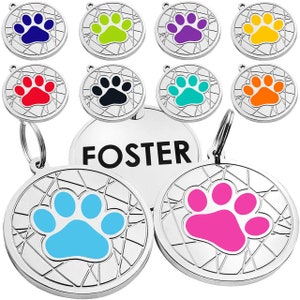 Médaille d'identification Web Paw pour chien - Médaille d'identification colorée pour chat - Nom personnalisé en émail - Adresse gravée - Téléphone personnalisé pour animaux de compagnie - Médaille d'identification pour chaton - Médaille d'identification pour chiot