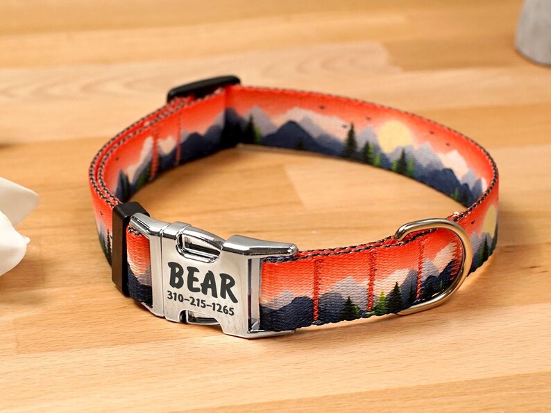 Engraved Dog Collar Personalized Dog Collar with Wildlife Patterns Custom Pet Collars for Small and Large Dogs Nature Puppy Collar