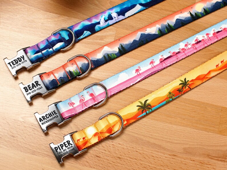 Engraved Dog Collar Personalized Dog Collar with Wildlife Patterns Custom Pet Collars for Small and Large Dogs Nature Puppy Collar