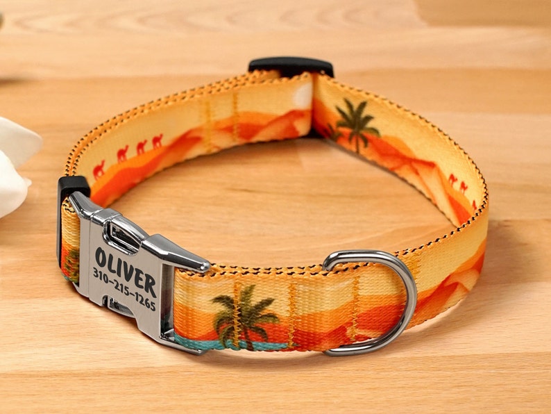 Engraved Dog Collar Personalized Dog Collar with Wildlife Patterns Custom Pet Collars for Small and Large Dogs Nature Puppy Collar
