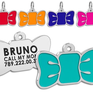 Noeud coloré personnalisé - Médaille d'identification pour chien personnalisée - Médaille pour chat gravée - Médaille nominative pour chiot - Médaille d'identité en émail pour chaton - Cadeau symbolique pour animaux - Collier pour chien
