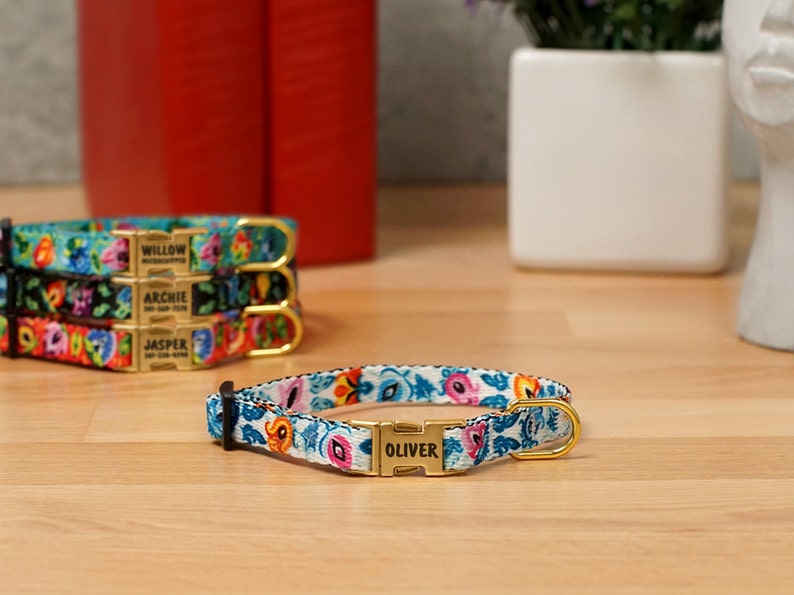 Personalized Floral Cat Collar Engraved Pet Collars for Cat Etsy