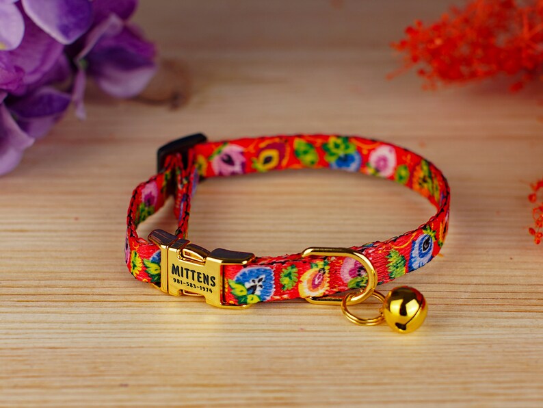 Personalized Floral Cat Collar Engraved Pet Collars for Cat Etsy