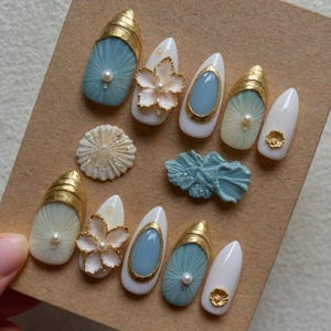 Coastal Chic Press On Nails | Colorful Beach-Inspired Gel Nails | Premium Handmade Summer Nails | Oceancore Fake Nails | Cute Reusable Nail
