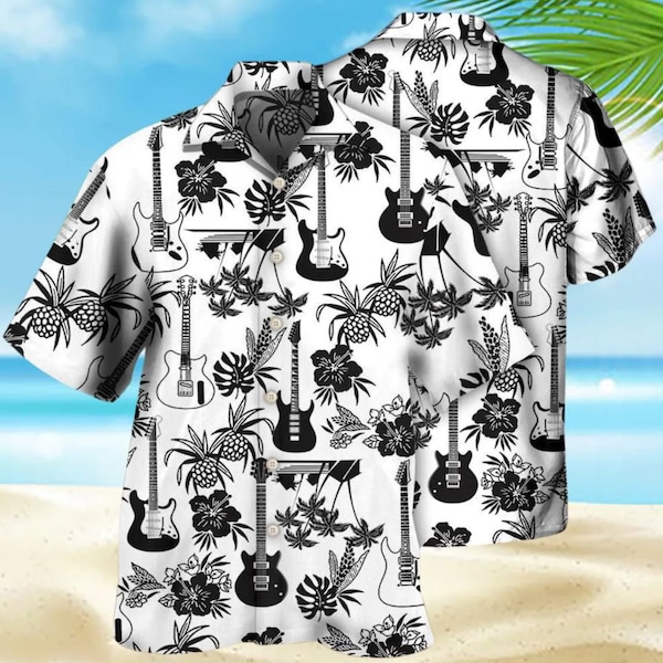 Long Sleeve Shirt With Guitar Pattern-Navy
