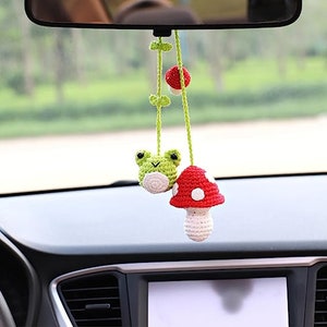 Amigurumi Frog and Mushroom Car Rear View Mirror Accessories MADE TO ORDER  