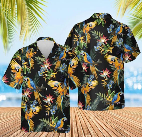 Parrots Green Banana Palm Leaves Hawaiian Shirt, Exotic Summer 