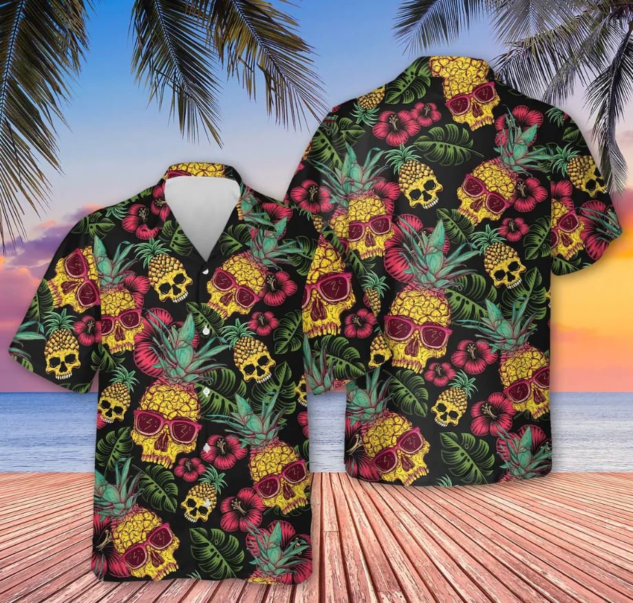 Visesunny Men's Casual Hawaiian Shirt - Short Sleeve Skull Tropical Flower Aloha Shirt, Quick Dry, Lightweight, XX-Large