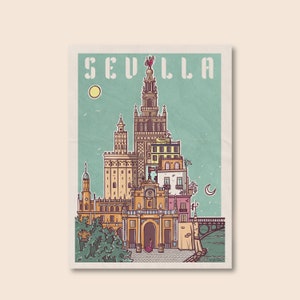 Plate SEVILLA / Poster / Illustration / Triana / Torre del oro / Postal / Andalucia / Spain / Giralda / Cathedral / Guadalquivir / Cruzcampo