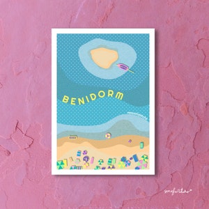 Stampa Benidorm / Poster / Illustrazione / Cartolina / Spiaggia / Alicante / Valencia / Mare / Mediterraneo / Spagna