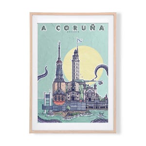 A Coruña Print / Poster / Illustration / Architecture / Galicia / Postcard / Gift / Original / Print / Skyline