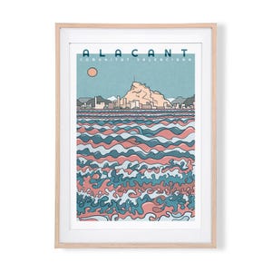 Stampa della città di Alicante / Poster / Illustrazione / Mediterraneo / Esplanade / Cartolina / Valencia / Spagna / Castello / Skyline