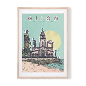 Gijón Print / Poster / Illustration / Architecture / Asturias / Postcard / Gift / Original / Print / Skyline