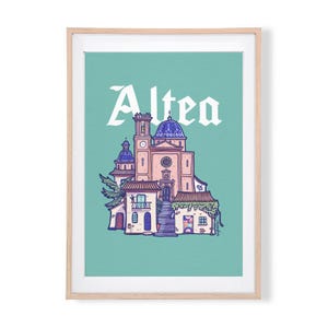 Stampa Altea/Poster/Illustrazione/Architettura/Alicante/Cartolina/Regalo/Originale/Stampa/Skyline