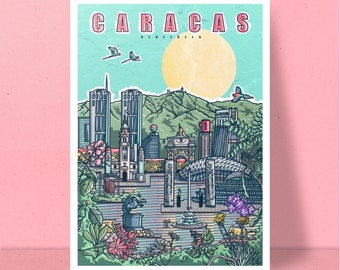 Caracas Print / Poster / Illustration / Architecture / Venezuela / Postcard / Gift / Original / Print / Skyline