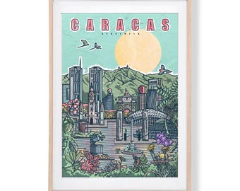 Caracas Print / Poster / Illustration / Architecture / Venezuela / Postcard / Gift / Original / Print / Skyline
