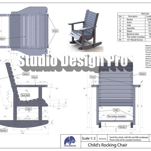 Plans de travail du bois Chaise berçante pour enfant PDF DXF Téléchargement instantané