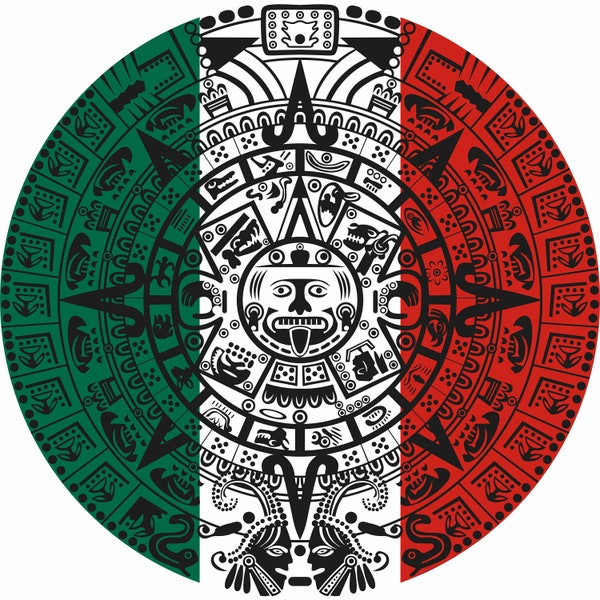 Calendrier maya sur le thème du drapeau mexicain AI EPS SVG jpg